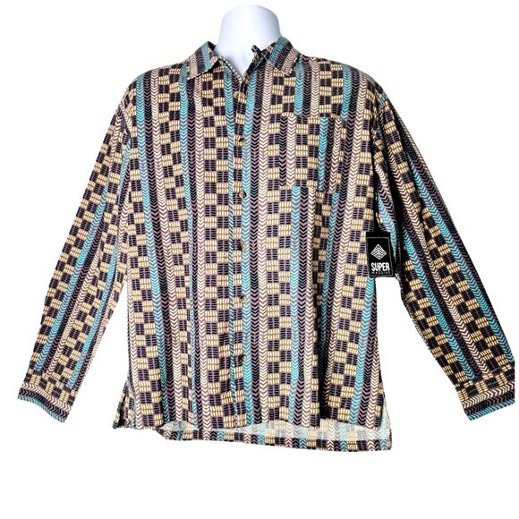 Super Massive Men’s M Shirt NWT Fall Earthy Geometric Print Boho Indie Cotton - Picture 1 of 9